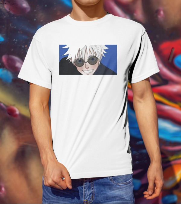Young Gojo Anime Manga Character Blue Background T-Shirt