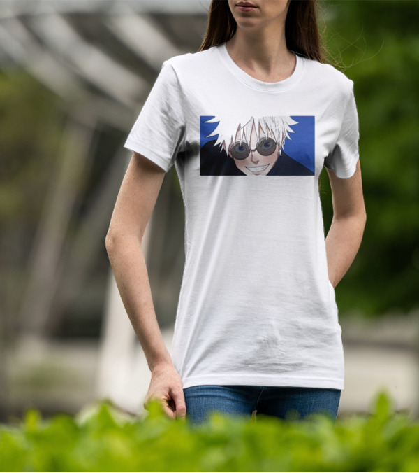 Young Gojo Anime Manga Character Blue Background T-Shirt