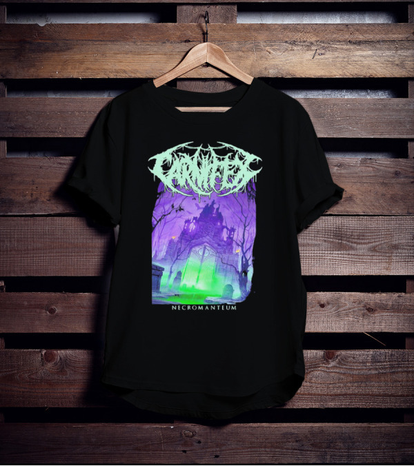 Carnifex Necromanteum Haunted Gothic Castle With Glowing Green And Purple Portal T-Shirt