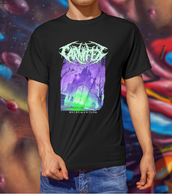 Carnifex Necromanteum Haunted Gothic Castle With Glowing Green And Purple Portal T-Shirt