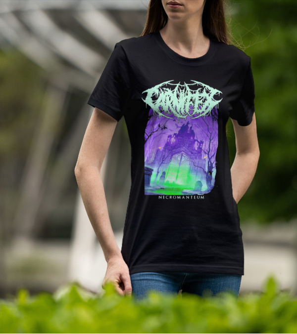 Carnifex Necromanteum Haunted Gothic Castle With Glowing Green And Purple Portal T-Shirt
