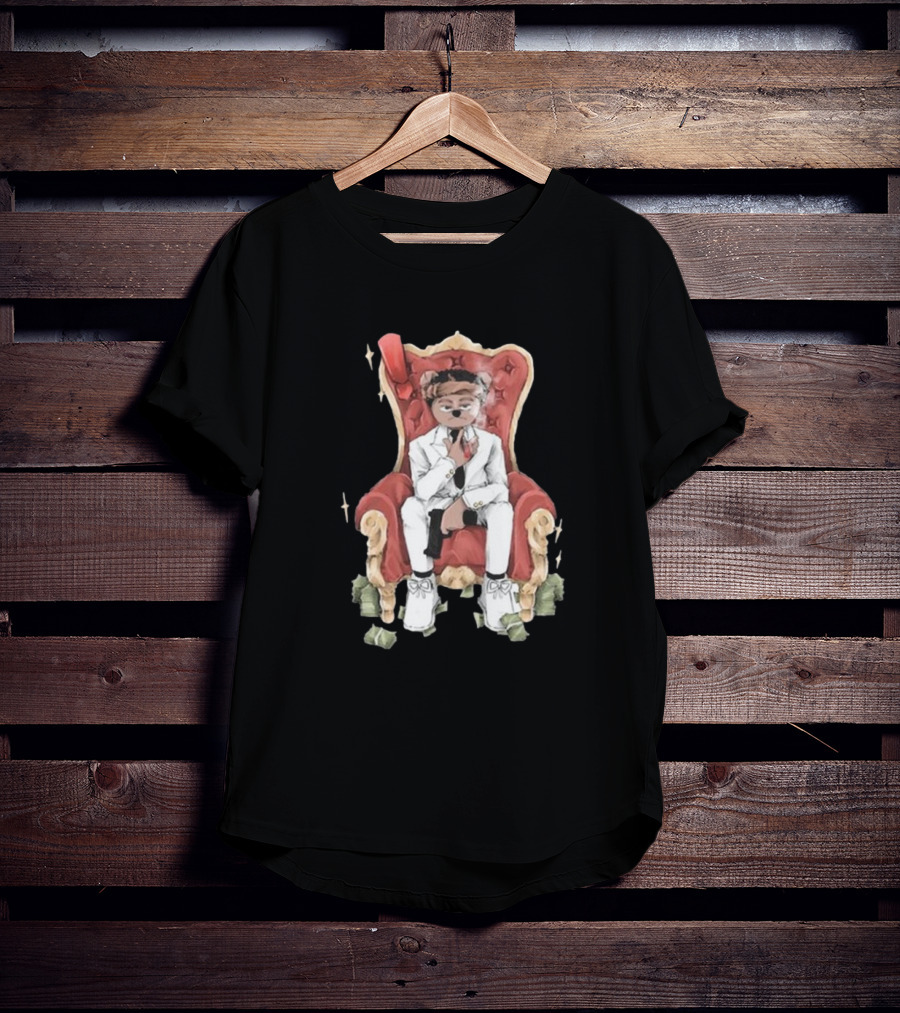 Top Kid Korro Sitting On Red Throne With Money Rolls And Suit T-Shirt