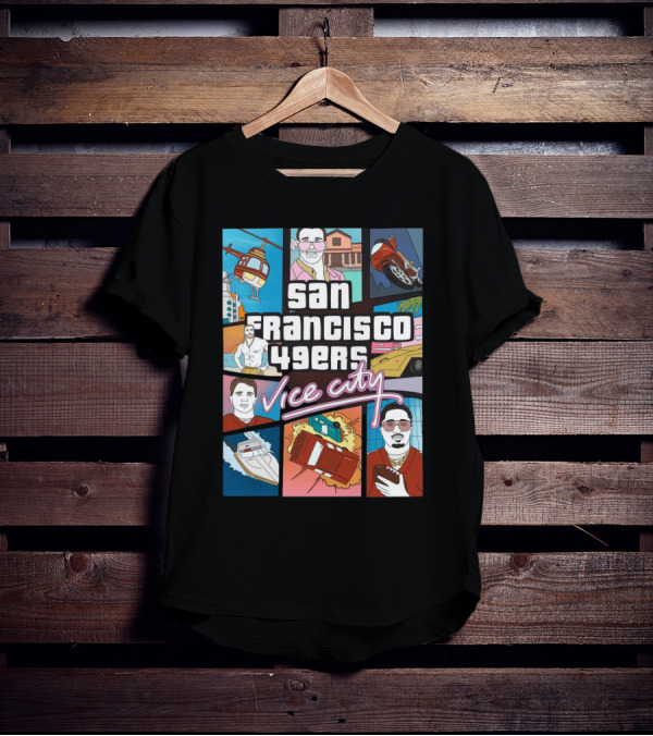 San Francisco 49ers Vice City Helicopter Car Yacht Football T-Shirt