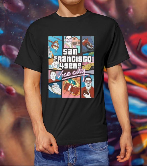 San Francisco 49ers Vice City Helicopter Car Yacht Football T-Shirt