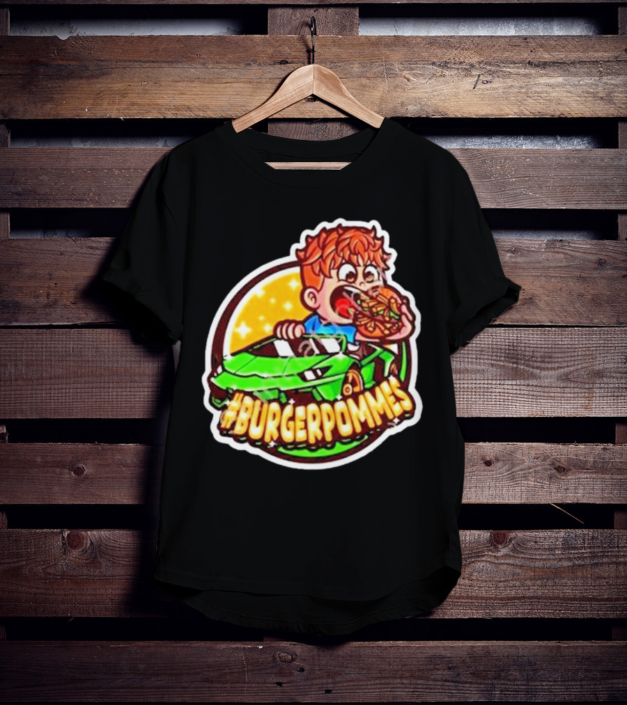 Lukas Eating Burger In Green Car #Burgerpommes T-Shirt