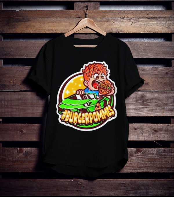 Lukas Eating Burger In Green Car #Burgerpommes T-Shirt