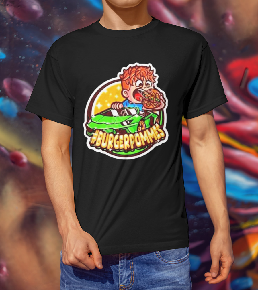 Lukas Eating Burger In Green Car #Burgerpommes T-Shirt