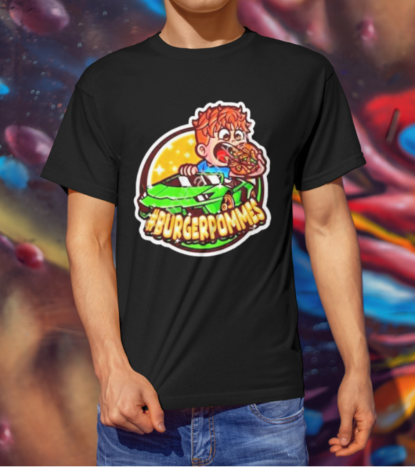 Lukas Eating Burger In Green Car #Burgerpommes T-Shirt
