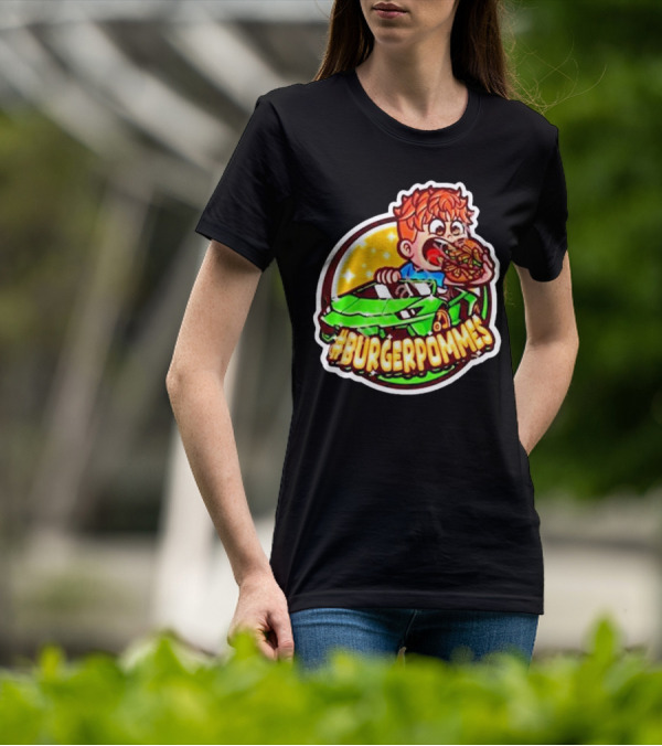 Lukas Eating Burger In Green Car #Burgerpommes T-Shirt