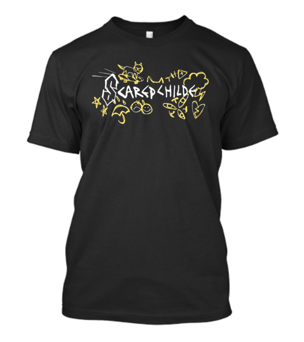 Scared Child Doodles Cat Lightning Stars Clouds Arrows T-Shirt