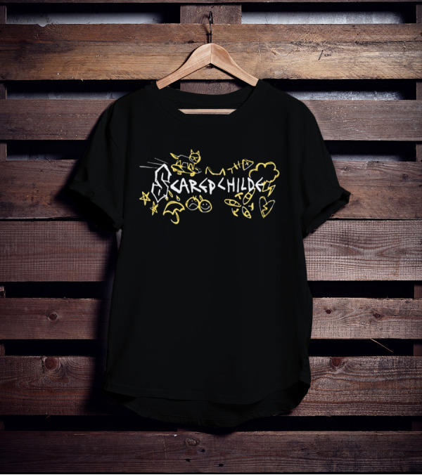 Scared Child Doodles Cat Lightning Stars Clouds Arrows T-Shirt
