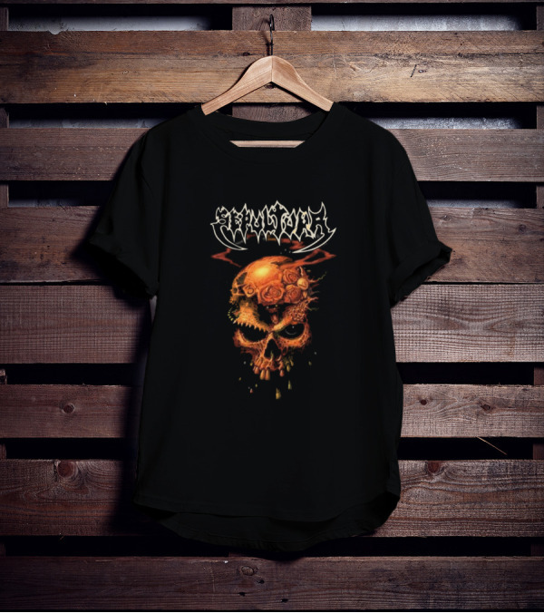 Sepultura Beneath The Remains Skull Design With Roses And Flames T-Shirt