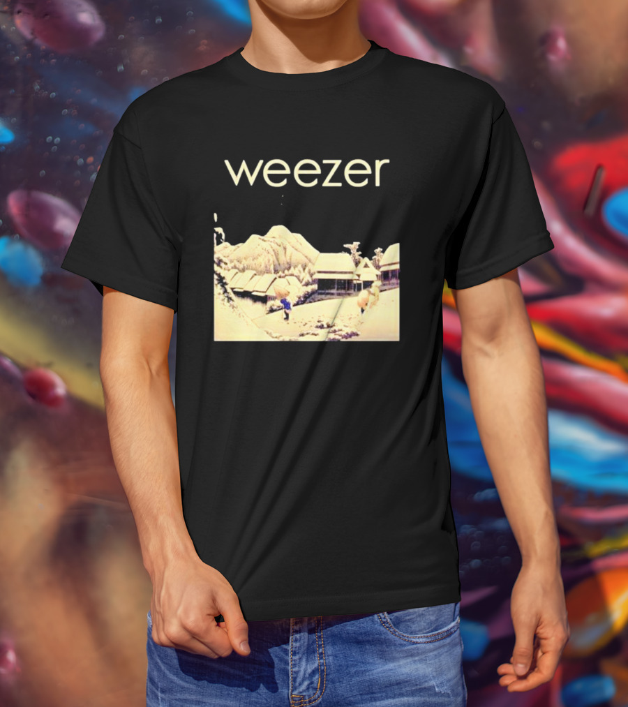 Weezer Pinkerton Album Snowy Village Scene T-Shirt