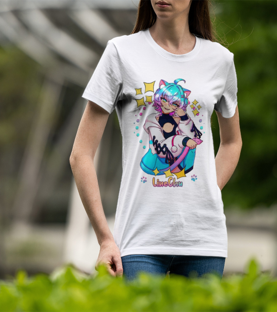 LineChu Glimmer Anime Character With Cat Ears And Colorful Pastel Aesthetic T-Shirt