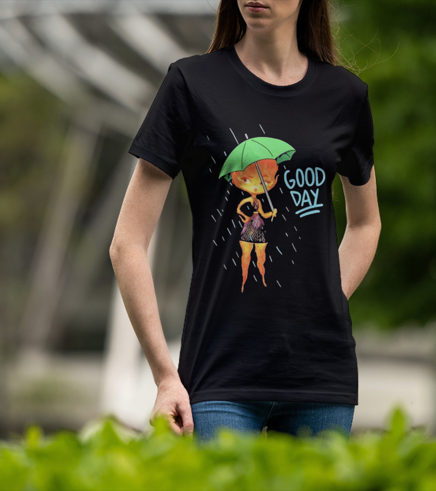 Good Day Ember Lumen Raindrops Green Umbrella T-Shirt