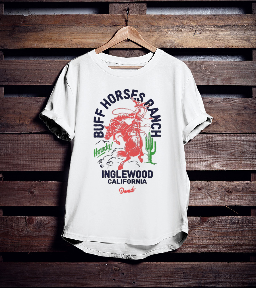 Buff Horses Ranch Howdy Inglewood California Donut T-Shirt