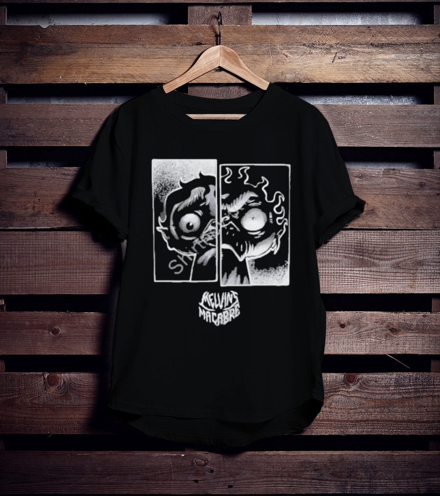 MeatCanyon Merch Melvin’s Macabre Split Face Creepy Comic T-Shirt