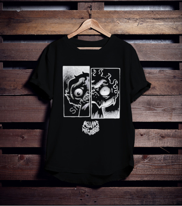 MeatCanyon Merch Melvin’s Macabre Split Face Creepy Comic T-Shirt