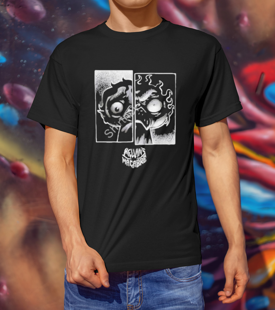 MeatCanyon Merch Melvin’s Macabre Split Face Creepy Comic T-Shirt
