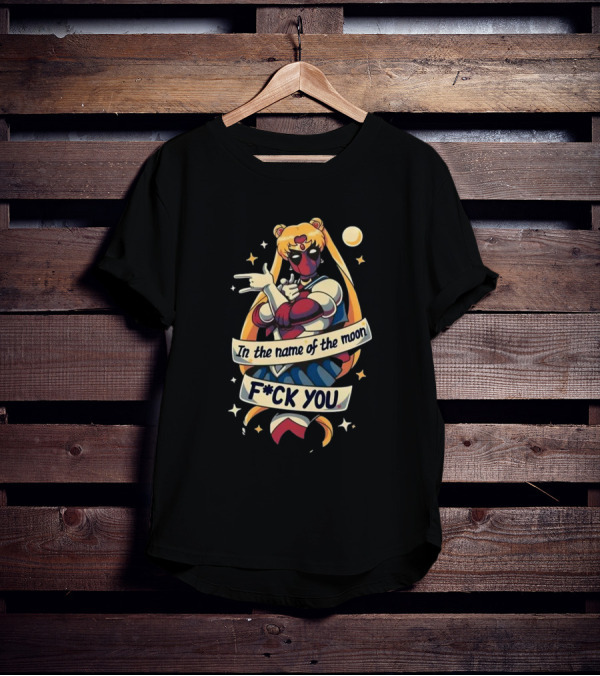 Sailor Deadpool In The Name Of The Moon F-ck You Stars And Crescent Moon T-Shirt