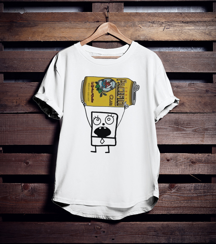 Doodlebob Holding Pacifico Clara La Cerveza Del Pacifico Beer Can T-Shirt