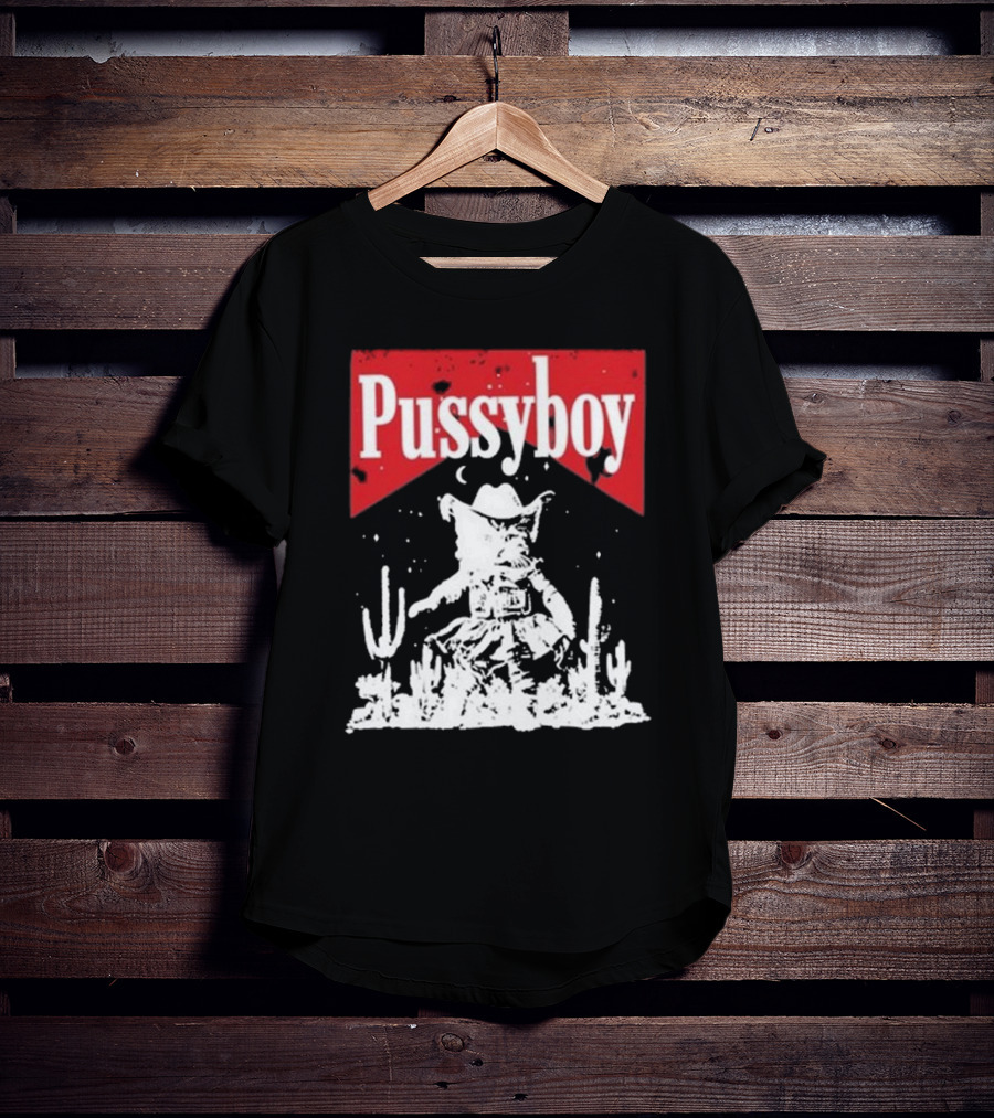 Ezramichelmusic Pussyboy Western Cat Cactus Night Scene T-Shirt