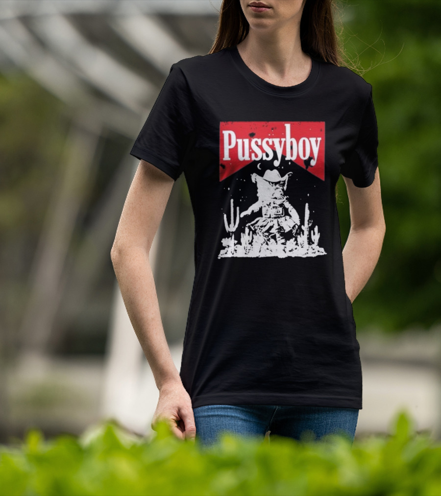 Ezramichelmusic Pussyboy Western Cat Cactus Night Scene T-Shirt