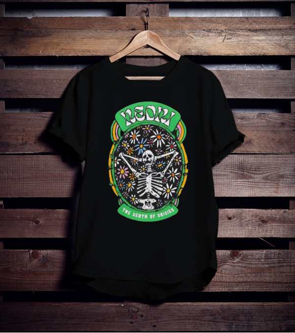 Neon The Death Of Daisies Skeleton Surrounded By Flowers T-Shirt