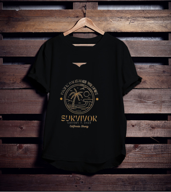 Pacific Palisades Wildfire Survivor January 7 2025 California Strong Beach Scene T-Shirt