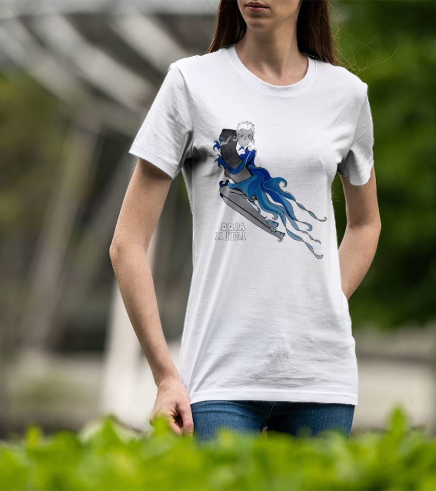 2025 Doja X Pini Collaboration Artwork Featuring Ethereal Blue And Black Character T-Shirt