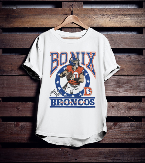 Denver Broncos Bo Nix Signature Logo Broncos Player NFL T-Shirt
