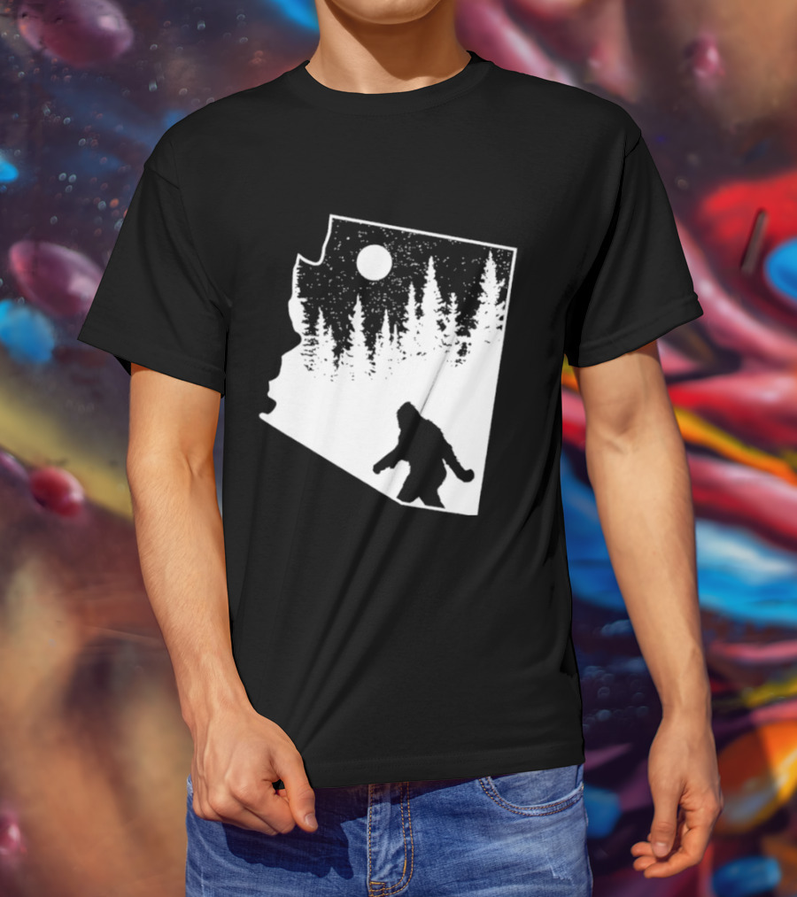 Bigfoot Arizona Pride Sasquatch Funny Arizona Map Forest Moon T-Shirt