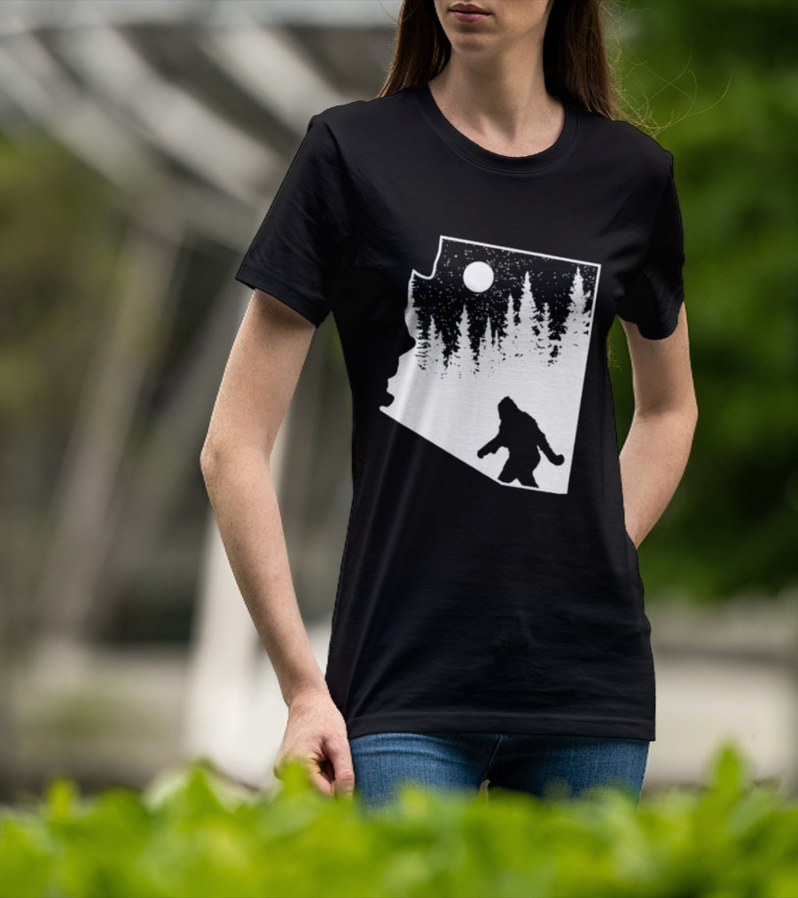 Bigfoot Arizona Pride Sasquatch Funny Arizona Map Forest Moon T-Shirt