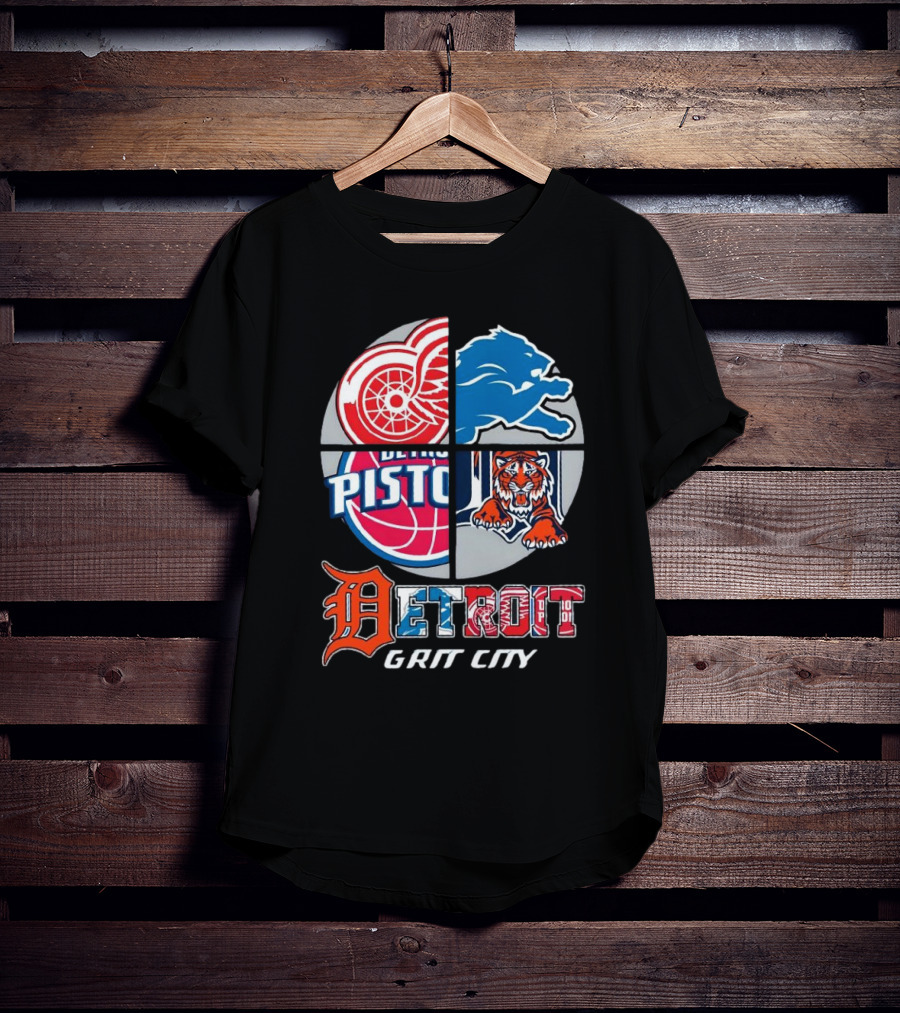 Detroit Grit City Red Wings Lions Pistons Tigers T-Shirt
