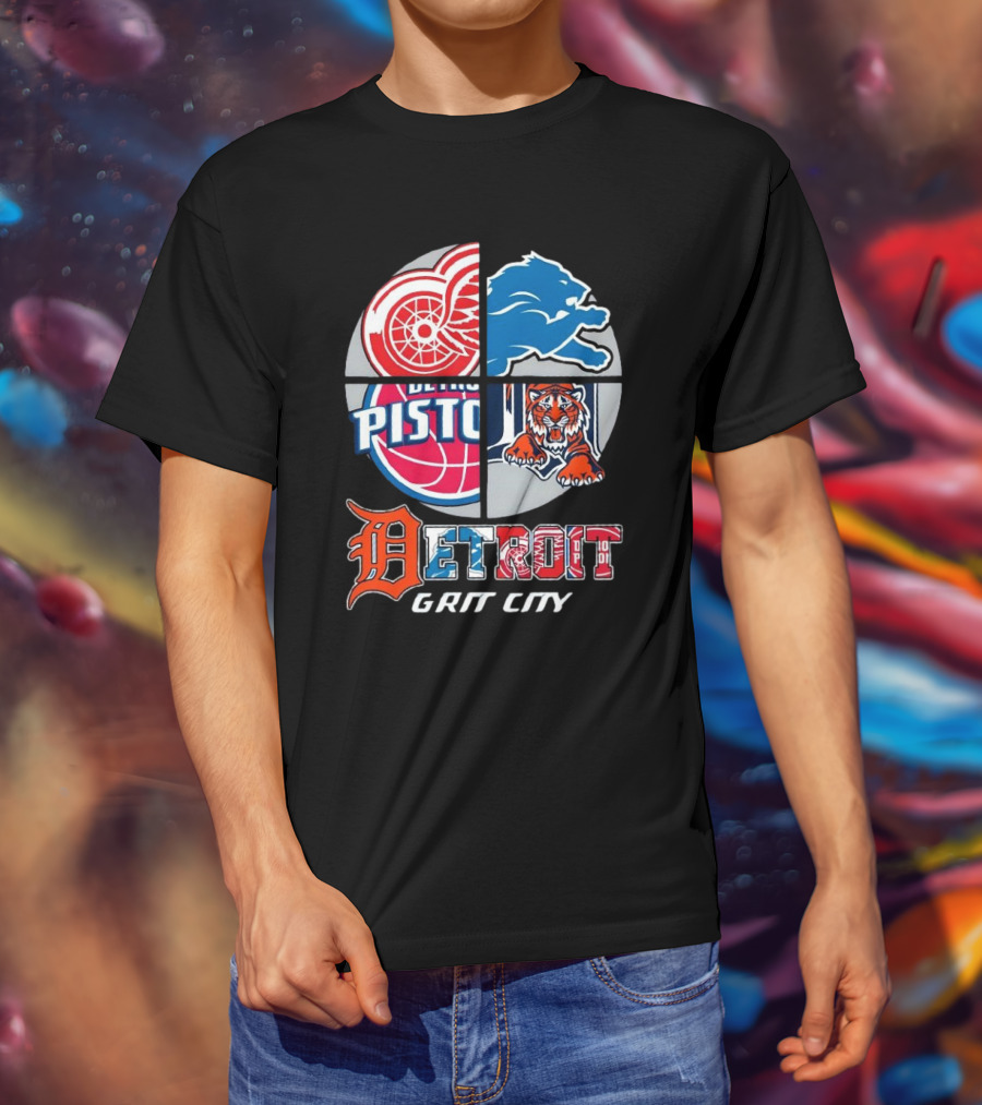 Detroit Grit City Red Wings Lions Pistons Tigers T-Shirt
