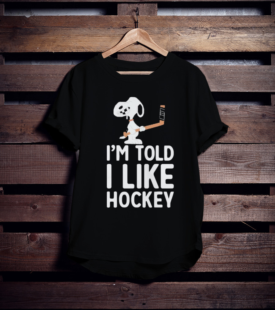 Snoopy I'm Told I Like Hockey Peanuts Comic Hockey Stick T-Shirt