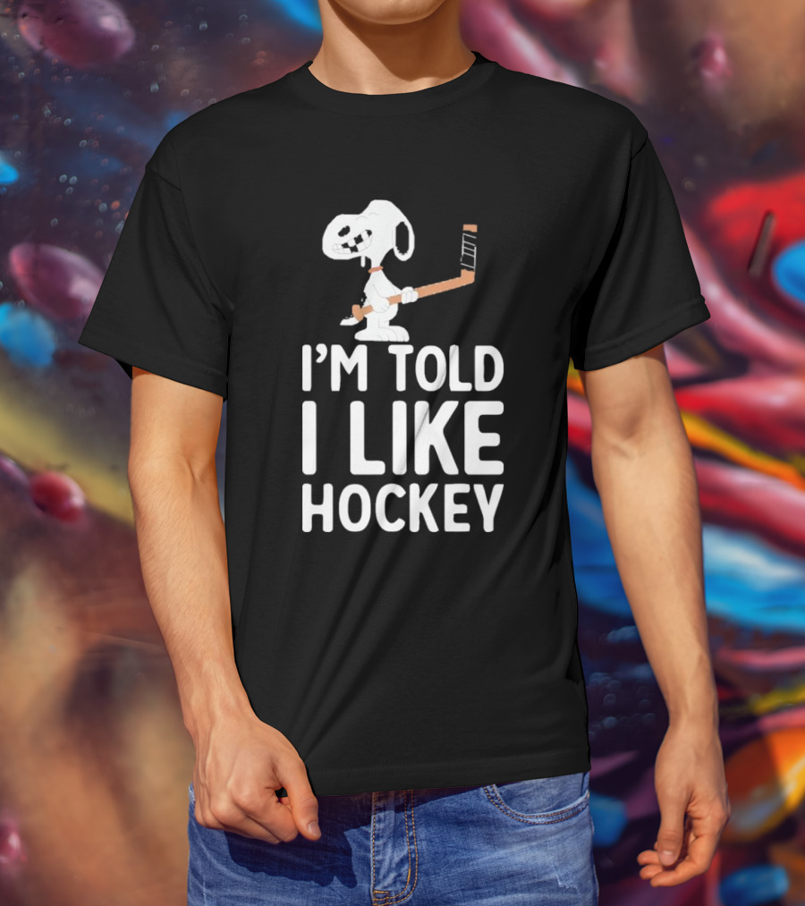 Snoopy I'm Told I Like Hockey Peanuts Comic Hockey Stick T-Shirt