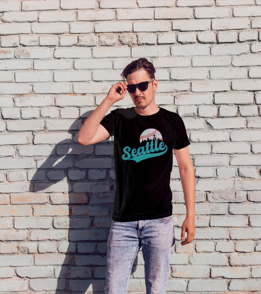 Seattle Vintage Skyline Retro Baseball T-Shirt