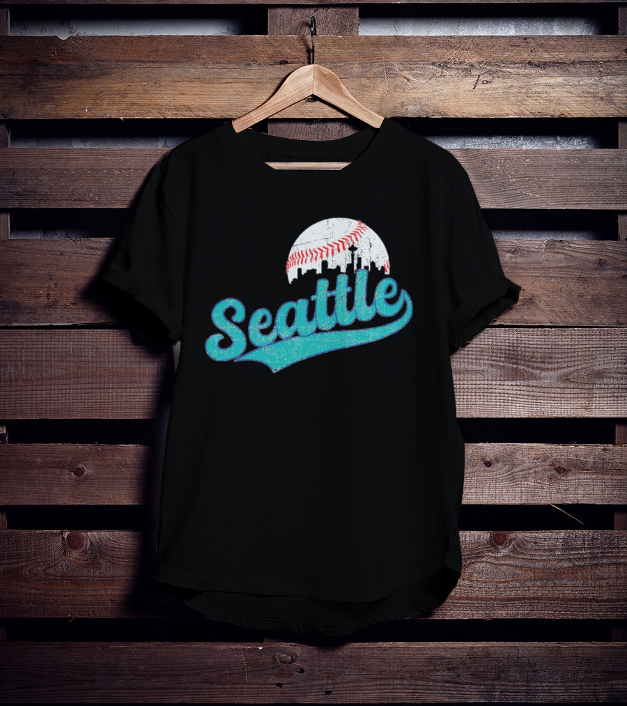 Seattle Vintage Skyline Retro Baseball T-Shirt
