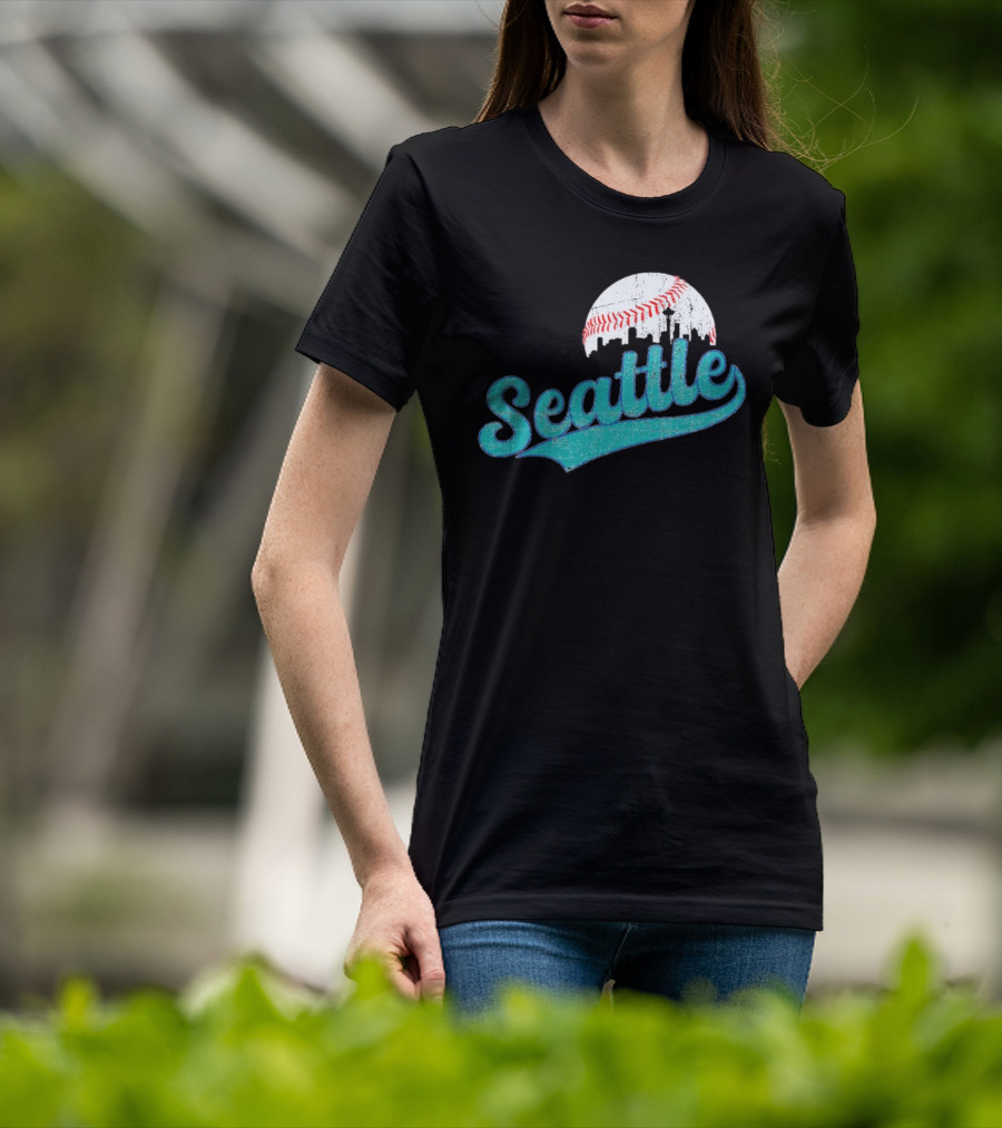 Seattle Vintage Skyline Retro Baseball T-Shirt