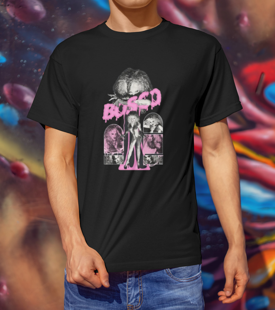 Hereisbosco Blobsco Bosco Pink Dripping Text With Monochrome Images T-Shirt