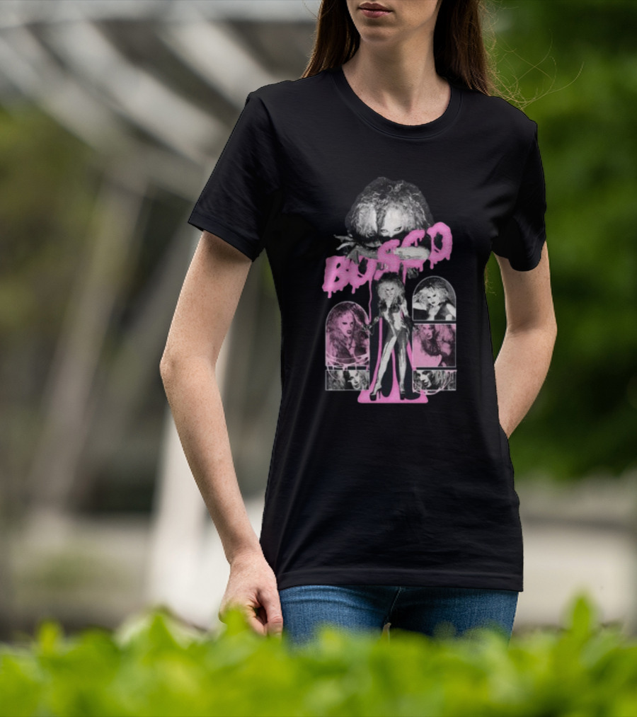 Hereisbosco Blobsco Bosco Pink Dripping Text With Monochrome Images T-Shirt