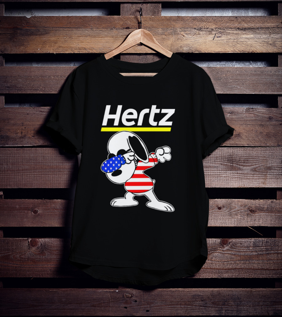 Hertz Snoopy Dabbing American Flag Pattern T-Shirt