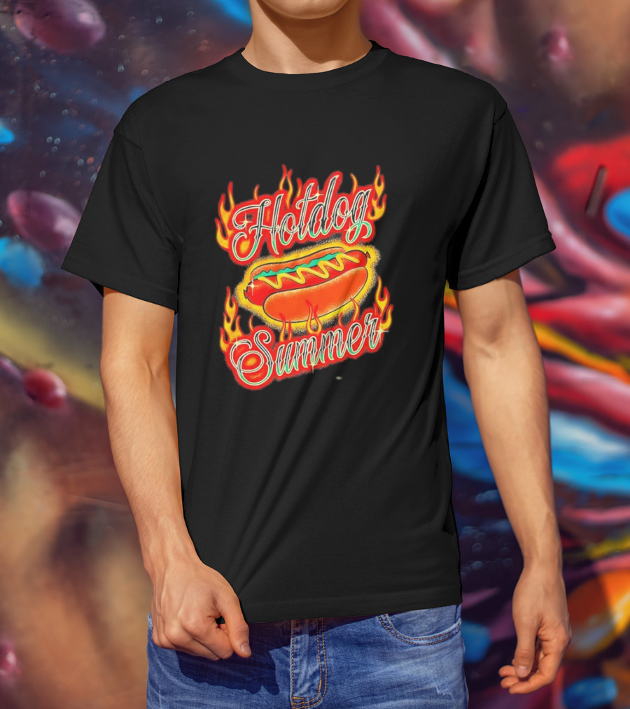 Hotdog Summer Flaming Hotdog Graphic With Fiery Flames T-Shirt
