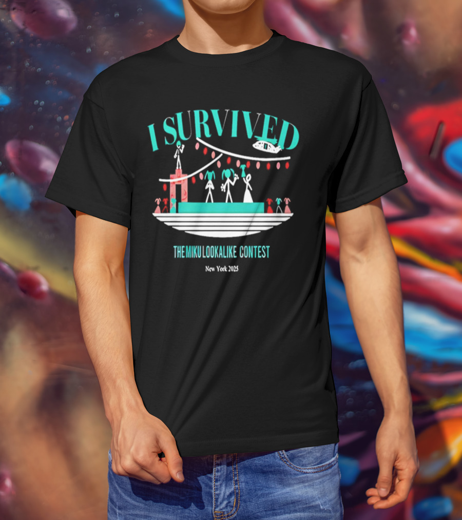 I Survived The Miku Lookalike Contest New York 2025 Blimp Stage Figures T-Shirt