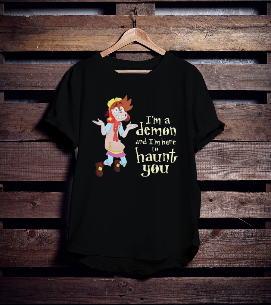 I'm A Demon And I'm Here To Haunt You Whimsical Cartoon Character With Red Hair And Yellow Cap T-Shirt