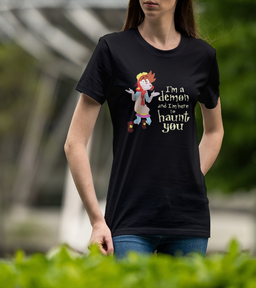 I'm A Demon And I'm Here To Haunt You Whimsical Cartoon Character With Red Hair And Yellow Cap T-Shirt