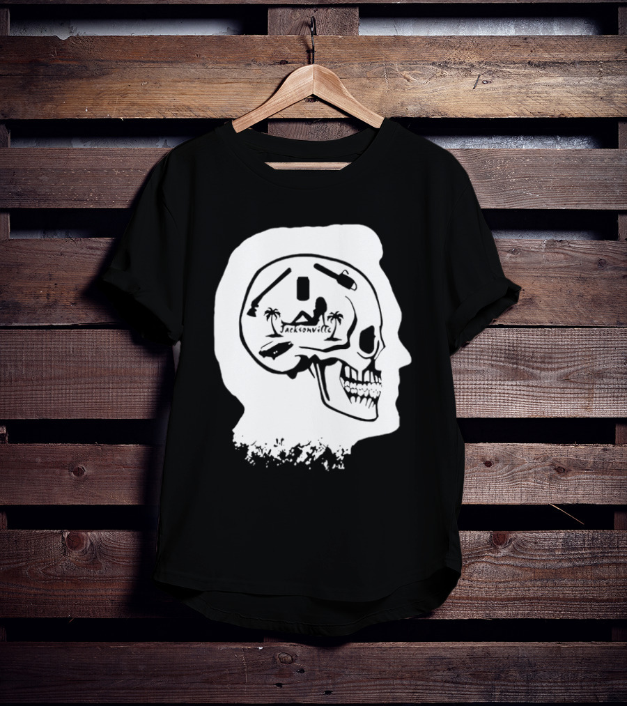 Jacksonville Skull With Palm Trees And Pyramid Inside Head Silhouette T-Shirt