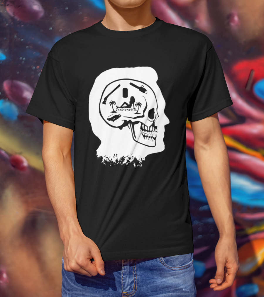 Jacksonville Skull With Palm Trees And Pyramid Inside Head Silhouette T-Shirt