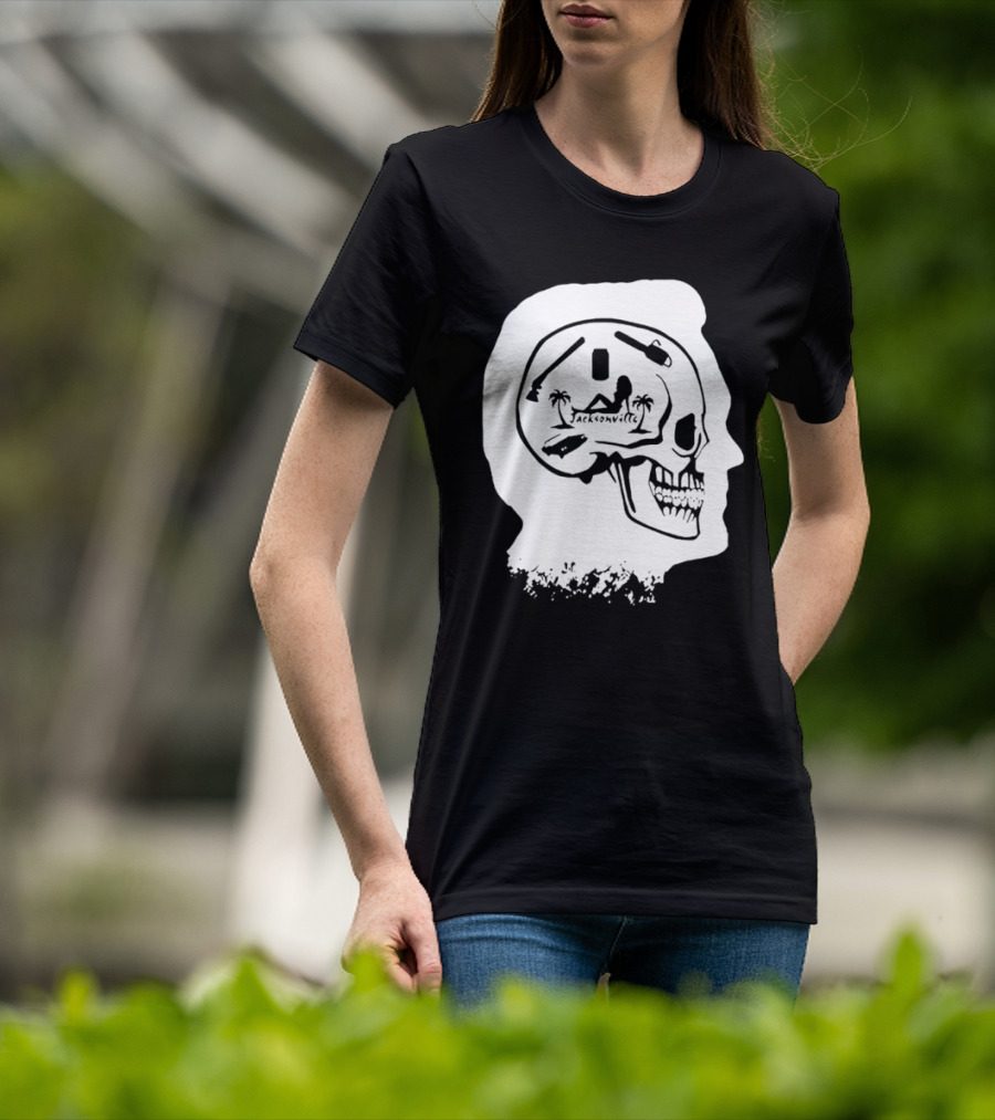 Jacksonville Skull With Palm Trees And Pyramid Inside Head Silhouette T-Shirt